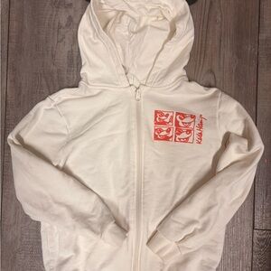 H&M Cream Hoodie with Red Graphic